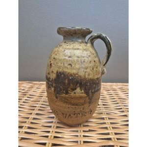 1975 Signed Studio Pottery Jug Wine Is Lunatic Water Stoneware Drip Glaze 8 Gift